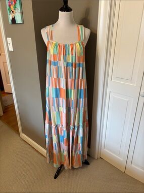 Wonderly Multicolor Pastel Block Print Maxi Dress